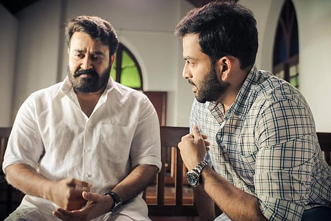 Prithviraj giving directions to Mohanlal on the sets of Lucifer.