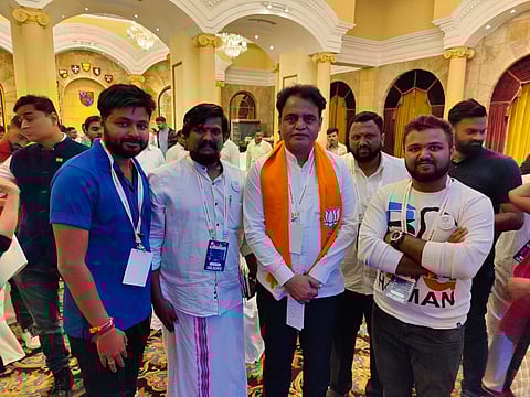 Puneeth Kerehalli with Karnataka BJP leader Ashwath Narayan