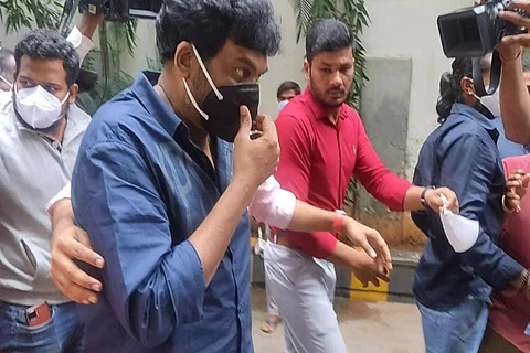 Telugu director Puri Jagannadh arriving at ED office in Hyderabad