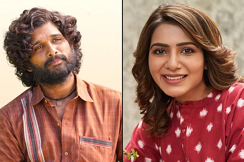 Image of actor Allu Arjun on the left and an image of actor Samantha Ruth Prabhu on the right.
