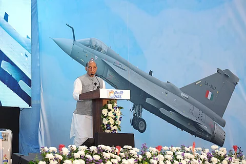 Rajnath Singh speaking at HAL unit in Bengaluru