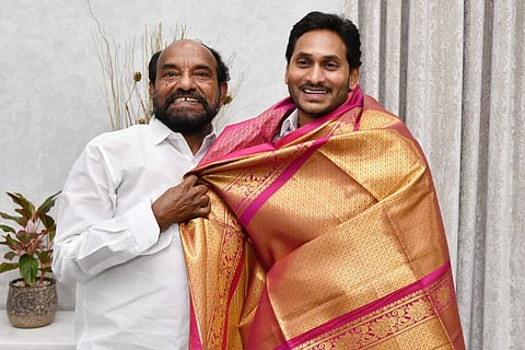 Ex TDP MLA and BC Sangham president R Krishnaiah with CM Jagan after YSRCP announced its Rajya Sabha nominees