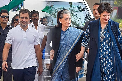 A collage of Rahul Gandhi, Sonia Gandhi and Priyanka Gandhi Vadra