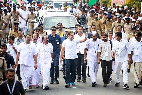 Rahul Gandhi and other Congress leaders during the Bharat Jodo Yatra in Kerala.