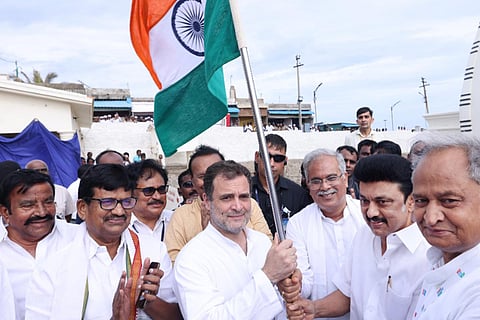 Rahul Gandhi, MK Stalin and other Congress leaders at the launch of the Bharat Jodo Yatra