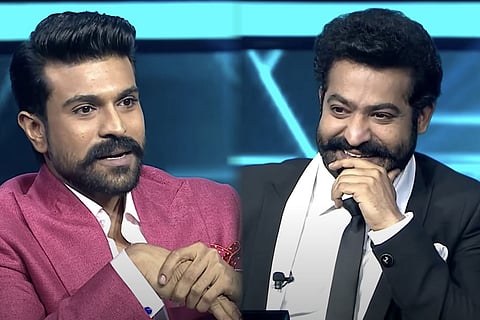 Actor Ram Charan on the left and actor Jr NTR on the right.