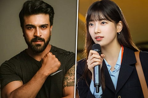 Tollywood actor Ram Charan on the left and South Korean actor Bae Suzi on the right.