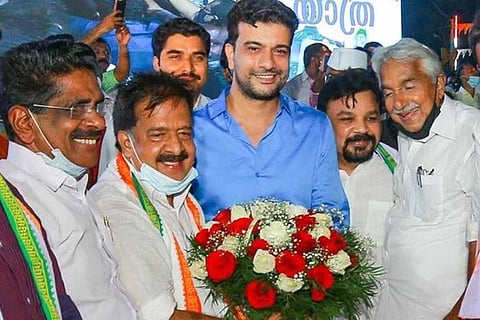 From left: Mullappally Ramachandran, Ramesh Chennithala, Ramesh Pisharody, Edavela Babu and Oommen Chandy
