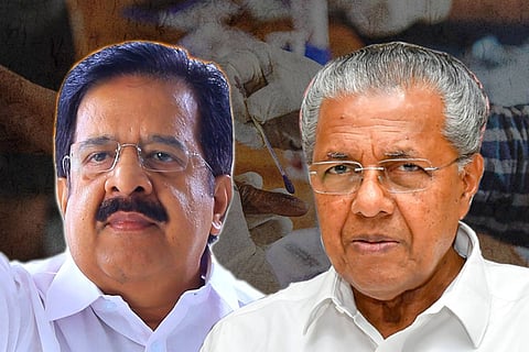 A collage of Congress leader in Kerala Ramesh Chennithala and Kerala Chief Minister Pinarayi Vijayan