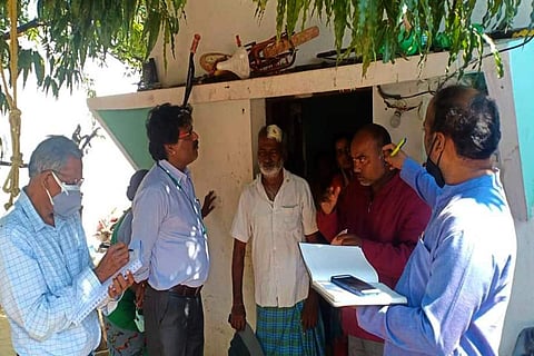Fact finding team from Voice of Dalit Collective interact with the victims in the Ramojipeta of Siricilla