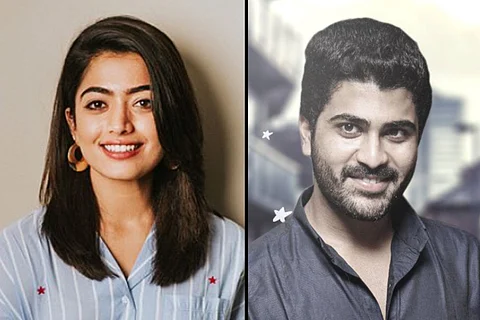 Actor Rashmika Mandanna on the left and Sharwanand on the right.