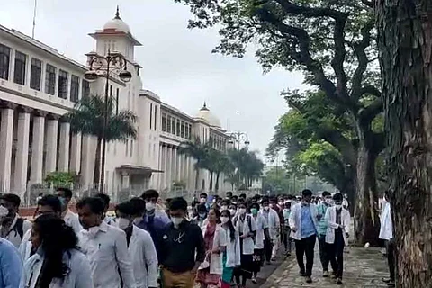Doctors marching in a protest rally
