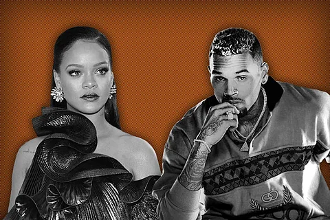 Singer Rihanna and ex boyfriend Chris Brown who abused her