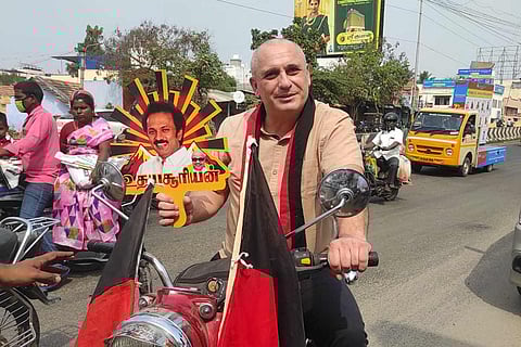 Romanian national seen campaigning for DMK