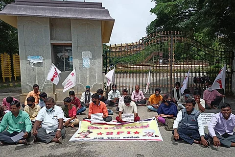 Protest outside school that denied hall ticket