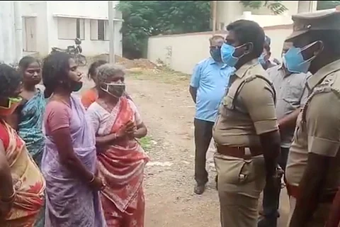 Family members of Murugesan who was beaten to death by police meeting officers