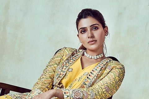 Actor Samantha in a yellow dress