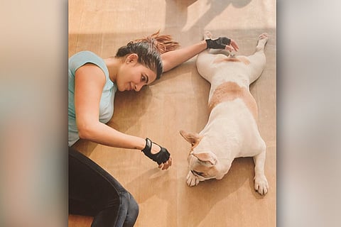 Actor Samantha with her dog Hash Akkineni