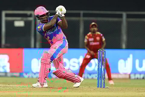 Sanju Samson plays an attacking shot