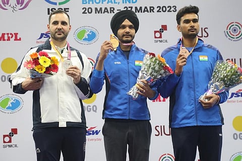 Sarabjot Singh won gold, Ruslan Lunev silver and Varun Tomar won bronze
