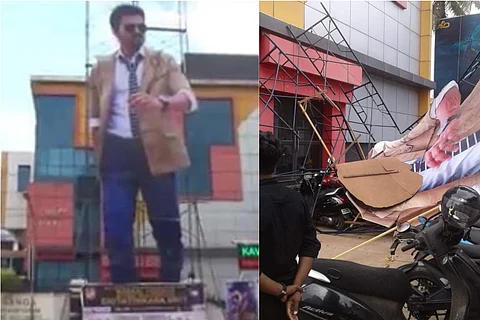 50-ft Vijay cut-out collapses in Kerala, theatre files complaint against fan group