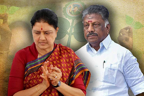 A collage of Sasikala and O Panneerselvam