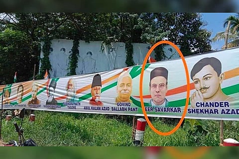 Savarkar image in a poster listing freedom fighters