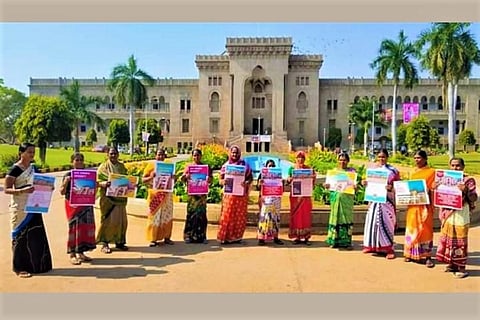 Osmania University sanitation workers took part in Save OU campaign by students
