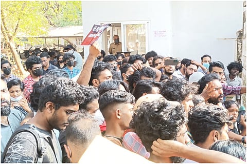 Students protesting at Kerala's School of Drama in Thrissur