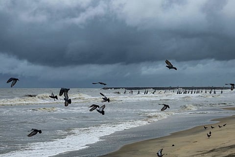 Rain clouds over Kozhikode beach in Kerala