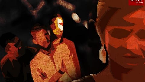 Representative image of a woman and men behind her