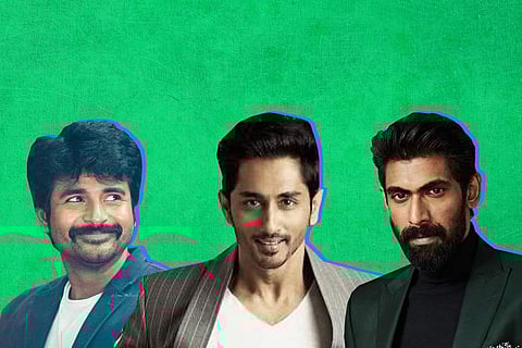 Actors Sivakarthikeyan, Siddharth and Rana Daggubati in the image.