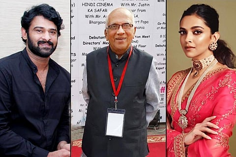 Actor Prabhas, director Singeetham Srinivas and actor Deepika Padukune