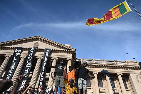 Sri Lankan national flag at the Colombo protests