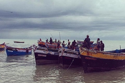 The boats lined up on Sri Lankan coasts