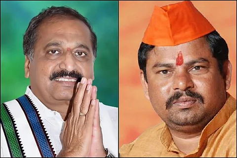 YSRCP MLA from Srisailam Silpa Chakrapani Reddy on the left, BJP MLA from Goshamahal Raja Singh on the right