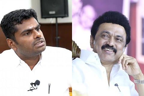 Collage of TN BJP president K Annamalai and TN CM MK Stalin