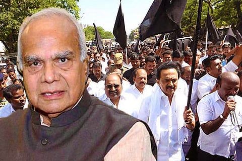 TN Governor Banwarilal Purohit and DMK leader MK Stalin