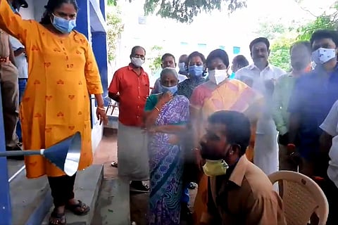 Vanathi Srinivasan at a steam inhalation facility in Coimbatore