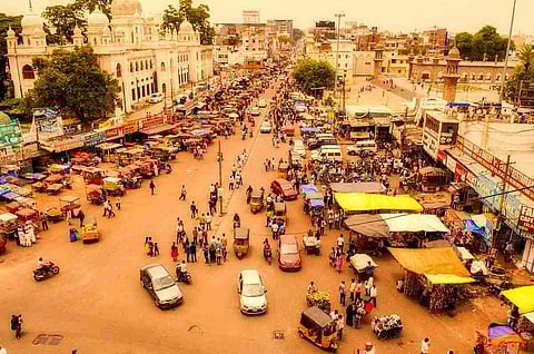 An aerial view of a street in India