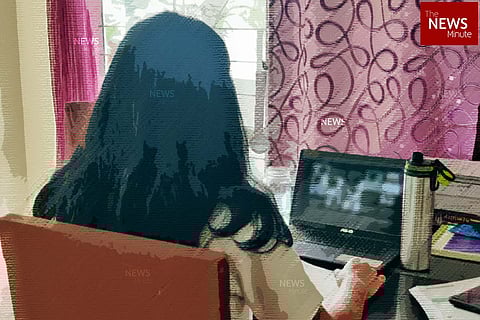 A school student attending online class