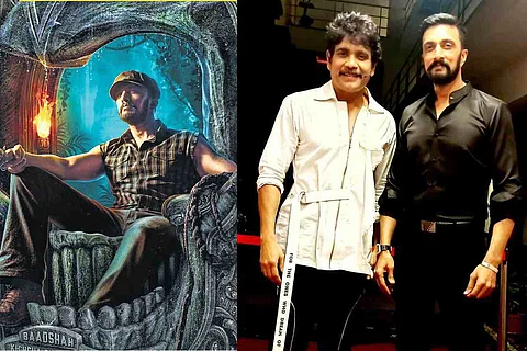 Kiccha Sudeep in 'Phantom' and with Nagrajuna Akkineni on Bigg Boss Telugu