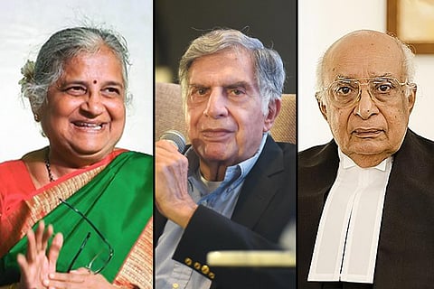 An image of Sudha Murthy, Ratan Tata and KT Thomas