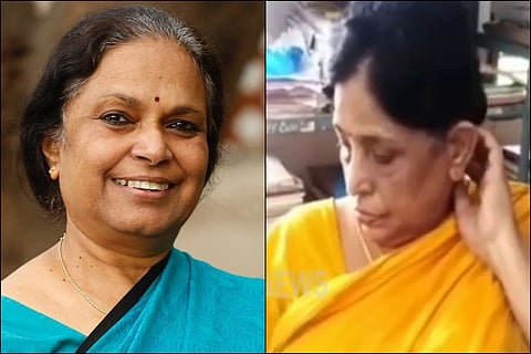 Retired bureaucrat K Sujatha Rao on the left, and her impersonator Peddada Vijayalakshmi on the right