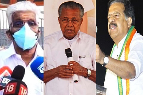From left: Sukumaran Nair, Pinarayi Vijayan, Ramesh Chennithala