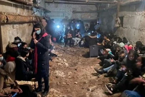Students in a bunker in Sumy, Ukraine