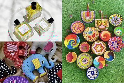 Collage of perfume and handmade artefacts