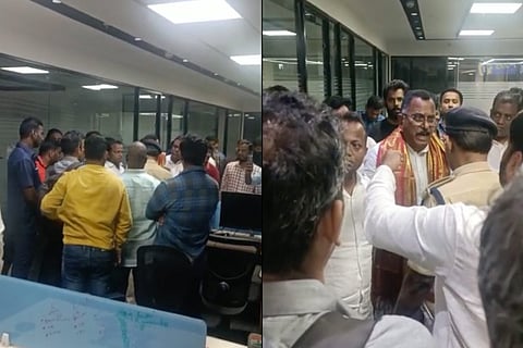 A collage of two images from the raid