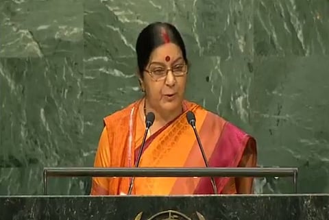 ‘Terrorists have no banks. Who is funding them?’ asks Sushma Swaraj at UNGA 