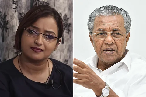 A collage of Swapna Suresh and Kerala Chief Minister Pinarayi Vijayan